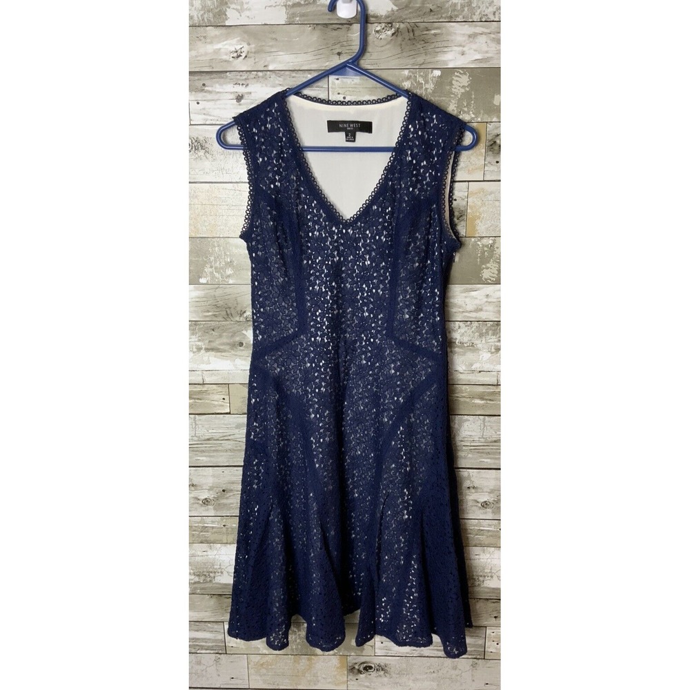 Nine West Womens Blue Sleeveless Lace Dress Size 2‎